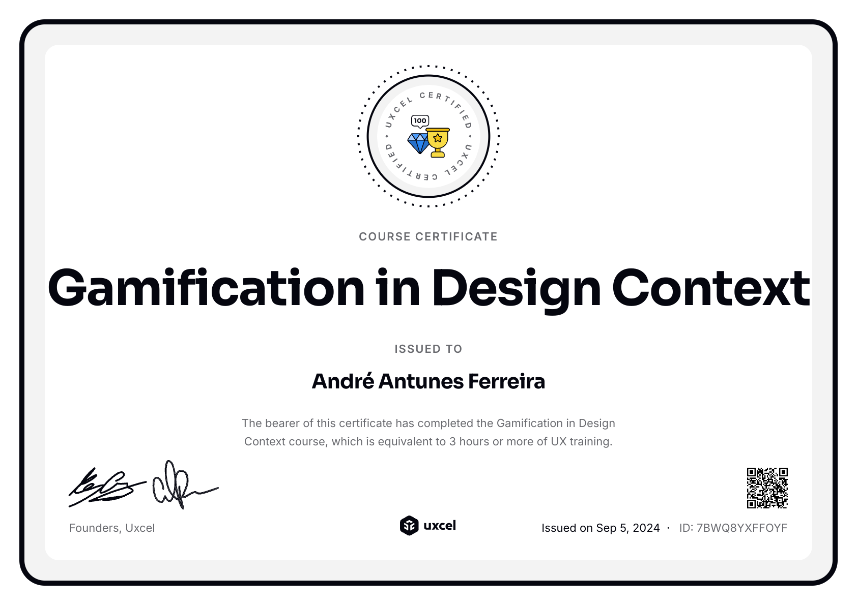 André Ferreira's certificate